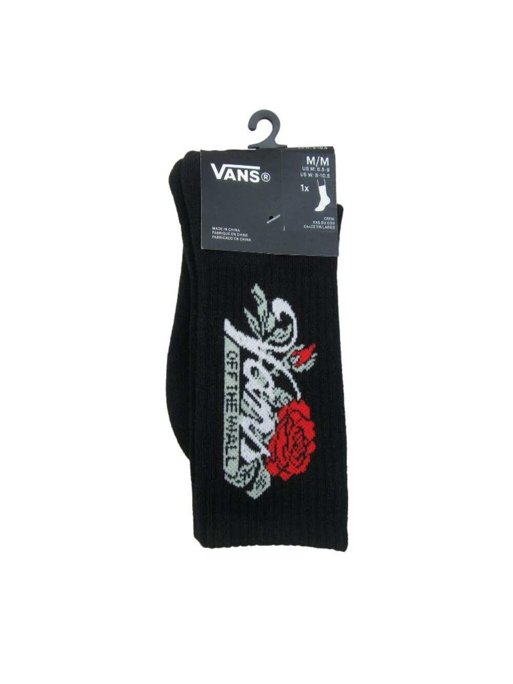 Vans Off The Wall Black Rose Crew Socks Unisex Size Medium (1 Pair) NEW
